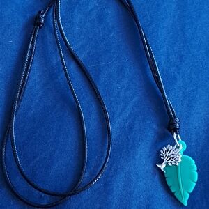 Silver and Green Leaf Pendant Necklace